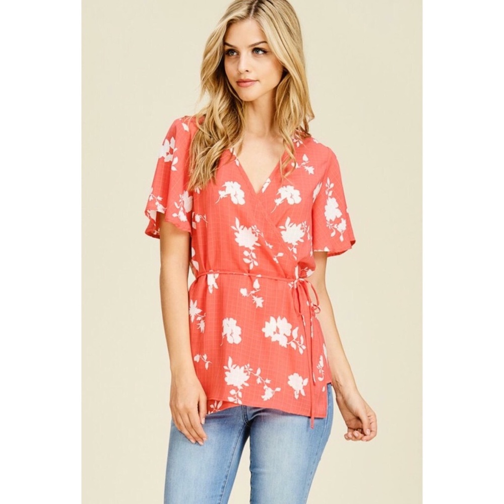 Lightweight coral wrap shirt